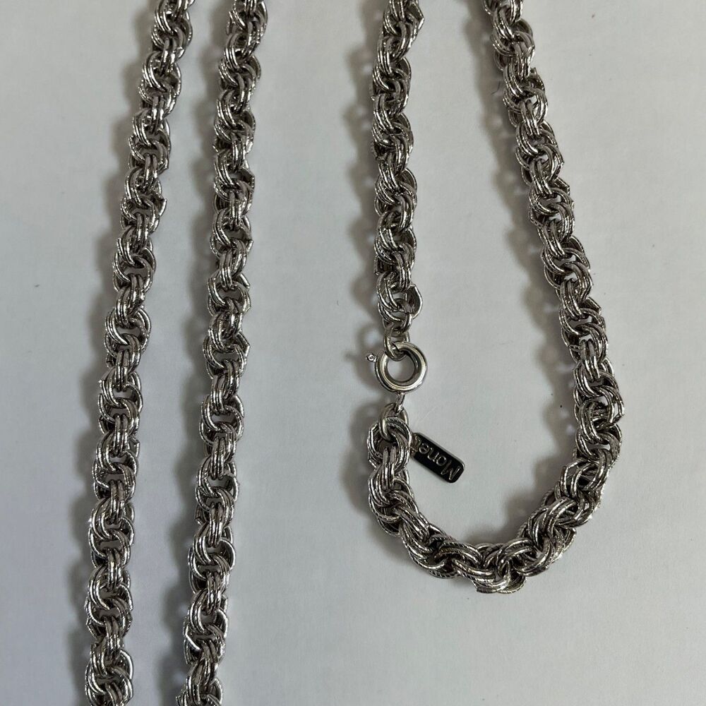 VTG Monet Bolero Silver Filigree Ball Tassel Necklace Rope Chain Book Piece MCM - Picture 8 of 12